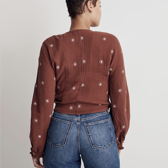 Sold on M! Madewell Lightspun Maira Flower Embroidered Tie Wrap Top - Picture 15 of 16